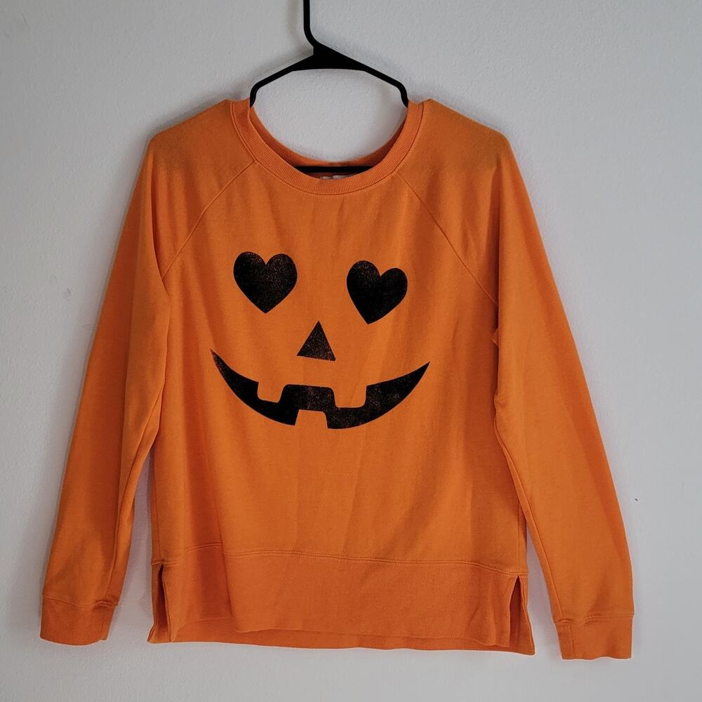 Grayson Threads Sleepwear Halloween Pumpkin Sweatshirt L Orange Heart Eyes Loung
